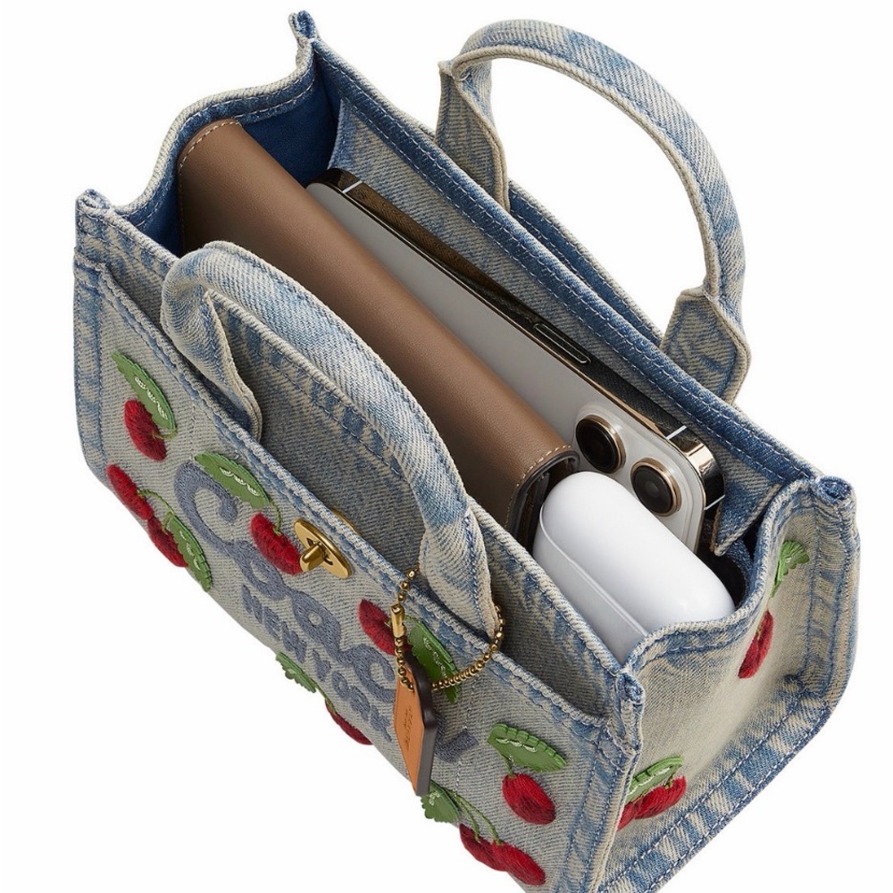 Coach Blue Denim Tote with Red Cherry Design - Picture 6 of 11